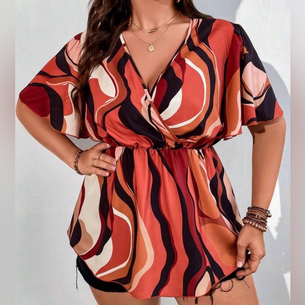 All Over Print Surplus Neck Blouse